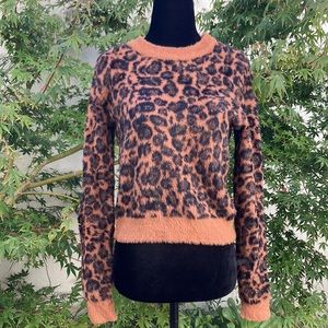 Zara Leopard Print Fuzzy Sweater, Size S